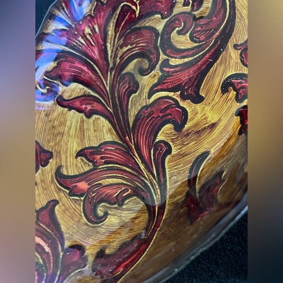 Arda Glass Dish Hand Painted Gold Red Glossy Top Textured Bottom Turkish - Picture 4 of 4